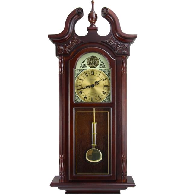 Bedford Clock Collection  38 in. Grand Antique Colonial Chiming Wall Clock with Roman Numerals&#44; Oak Finish