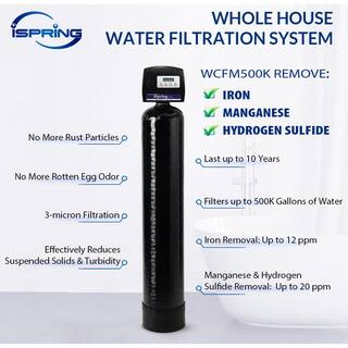 ISPRING Iron Manganese and Hydrogen Sulfide Water Filtration System Whole House Set and Forget Last up to 10 Years WCFM500K