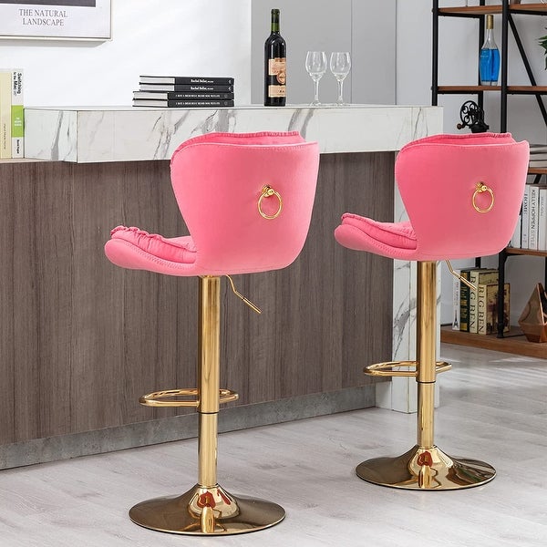 Velvet Tufted Bar Stools Set of 2， Metal Base