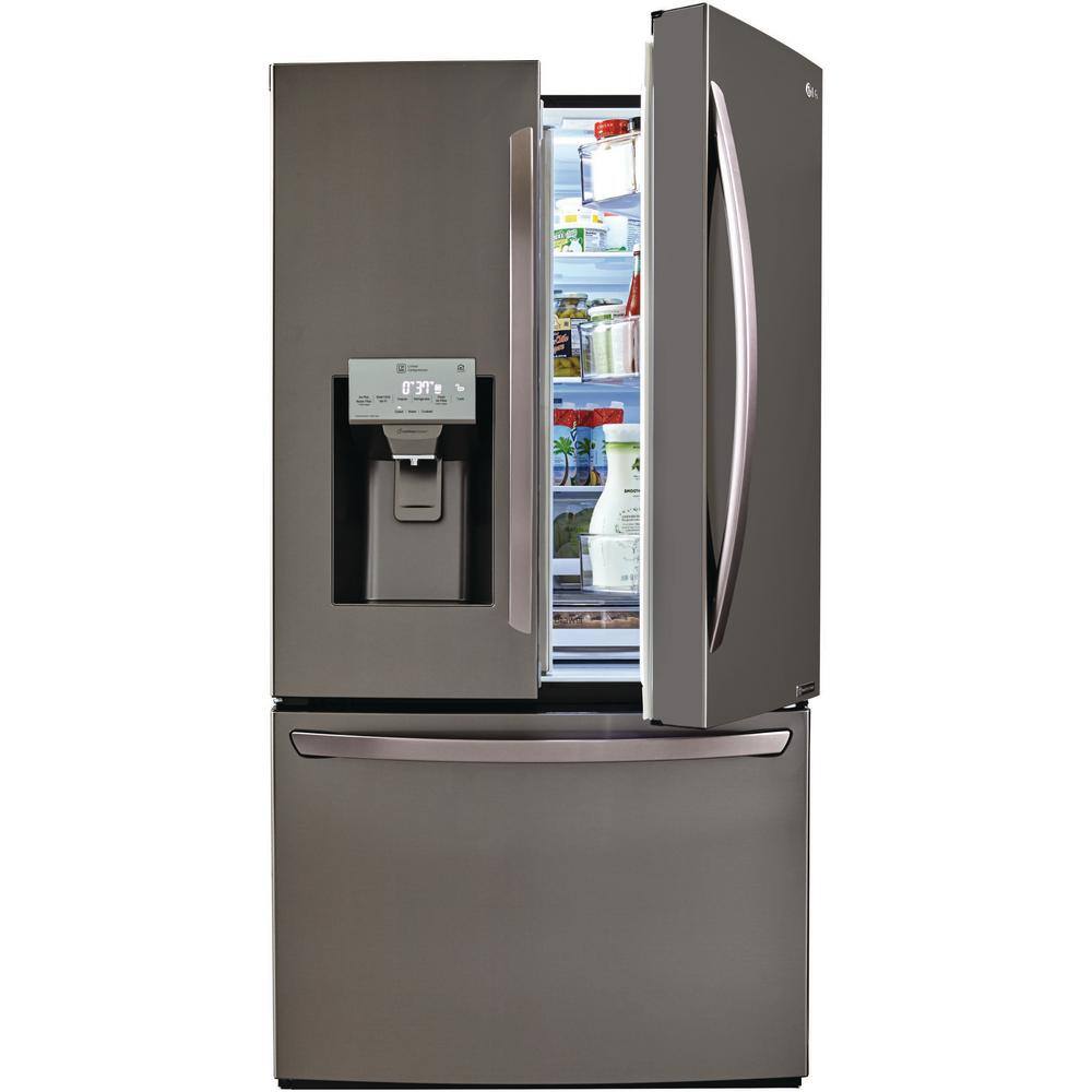 LG 26 cu. ft. French Door Smart Refrigerator with Ice and Water Dispenser in PrintProof Black Stainless Steel LFXS26973D