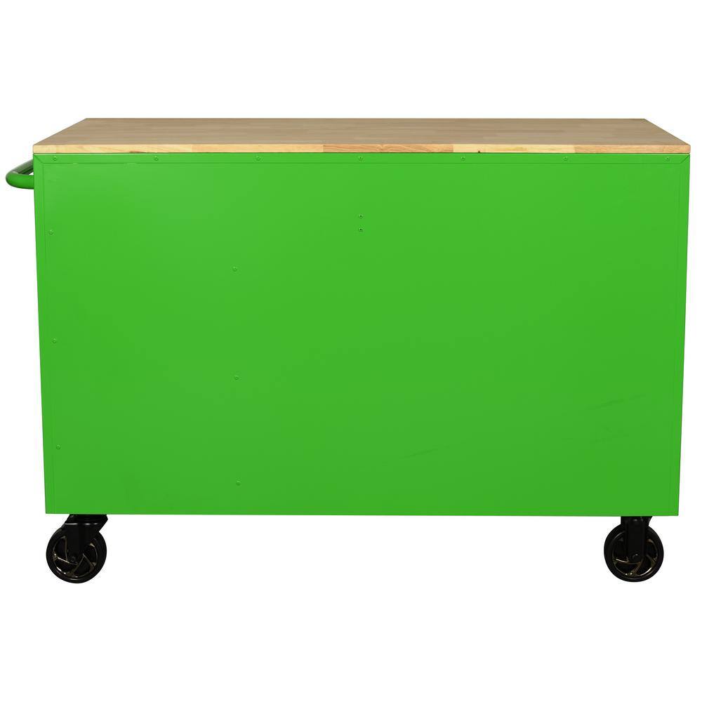 Husky 52 in. W x 24.5 in. D Standard Duty 10-Drawer Mobile Workbench Tool Chest with Solid Wood Work Top in Gloss Green H52MWC10GRN