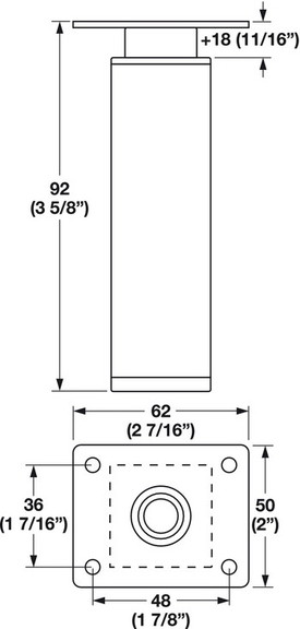 Hafele Furniture Foot  Square  Aluminum  92 mm (3 ...