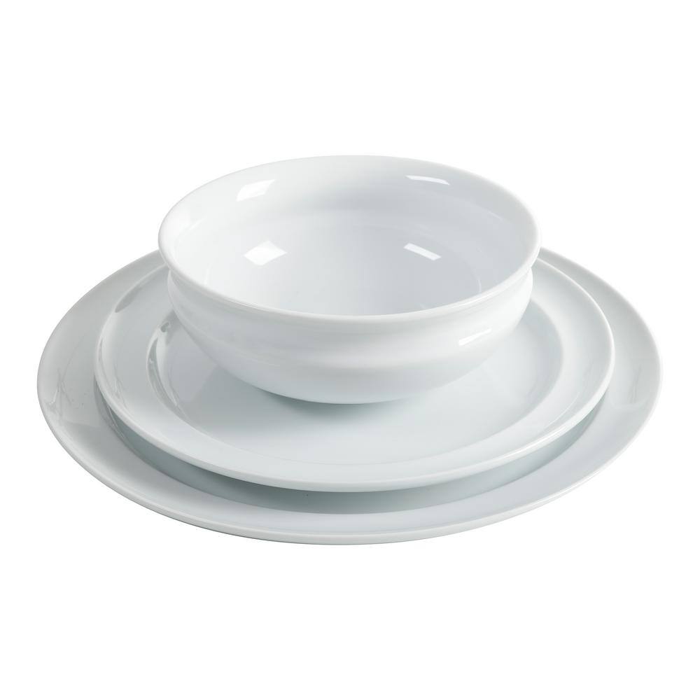 Martha Stewart Living 12-Piece Rim Pattern White Porcelain Dinnerware Set (Service for 4) 127363.12R