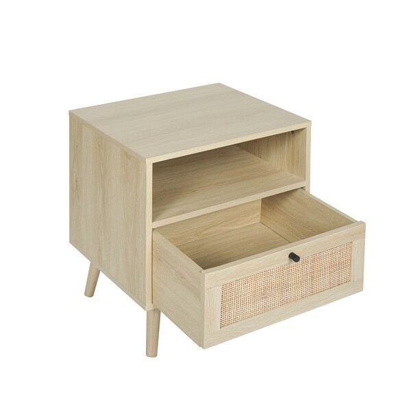 Rattan Nightstand， Wooden Bedside Table End Table for iving Room and Bedroom Fo for lway， Foyer， Den， Living Room