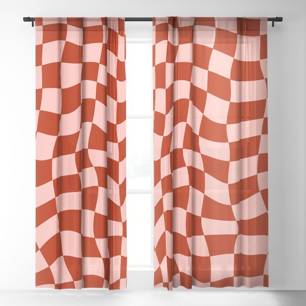 Mariamariacreative Play Checkers Blush Single Panel Sheer Window Curtain Deny Designs