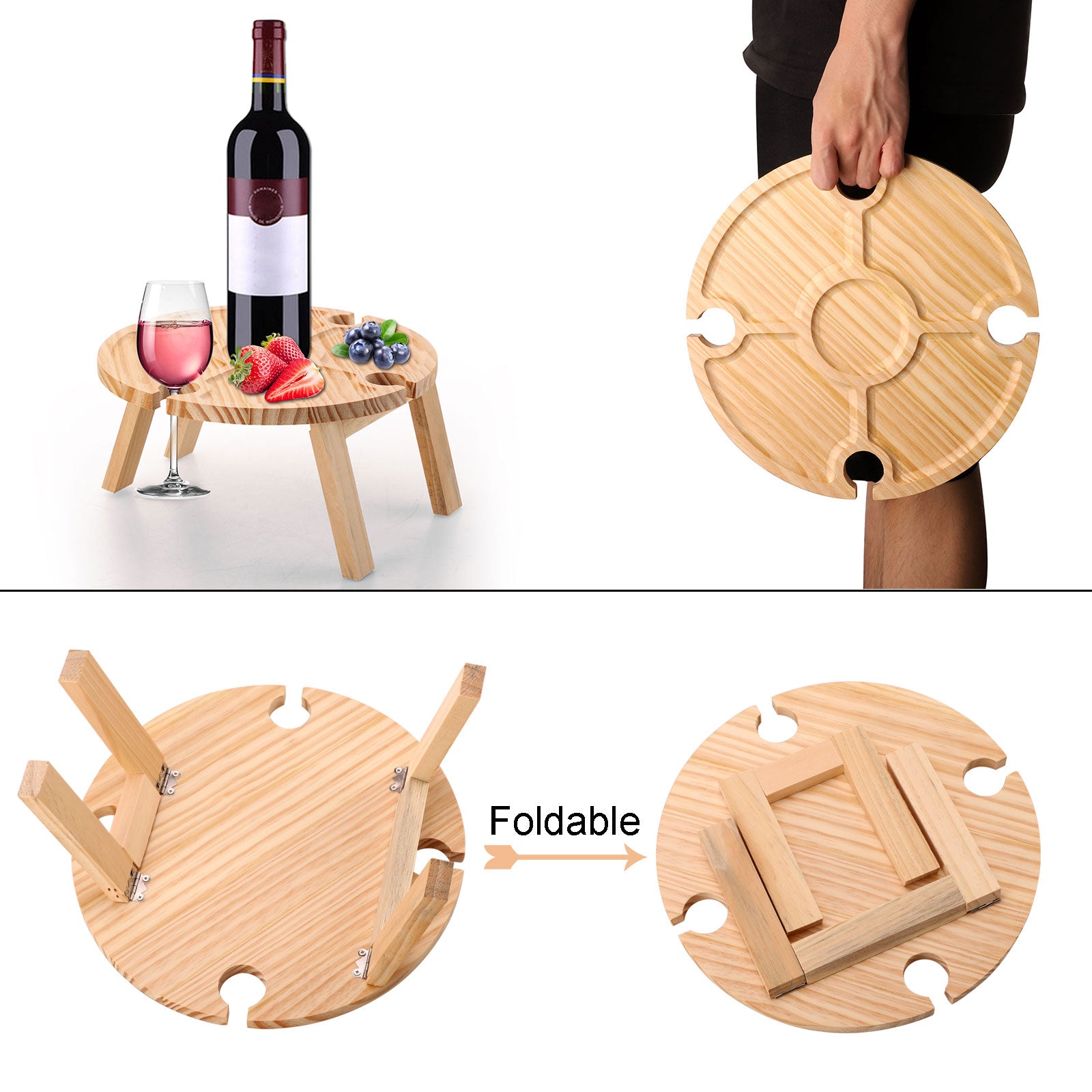 Firlar Wooden Picnic Table Picnic Wine Glass Holder