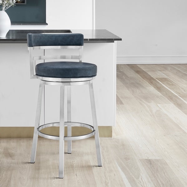 Madrid Modern Swivel Counter/Bar Stool in Faux Leather and Brushed Stainless Steel