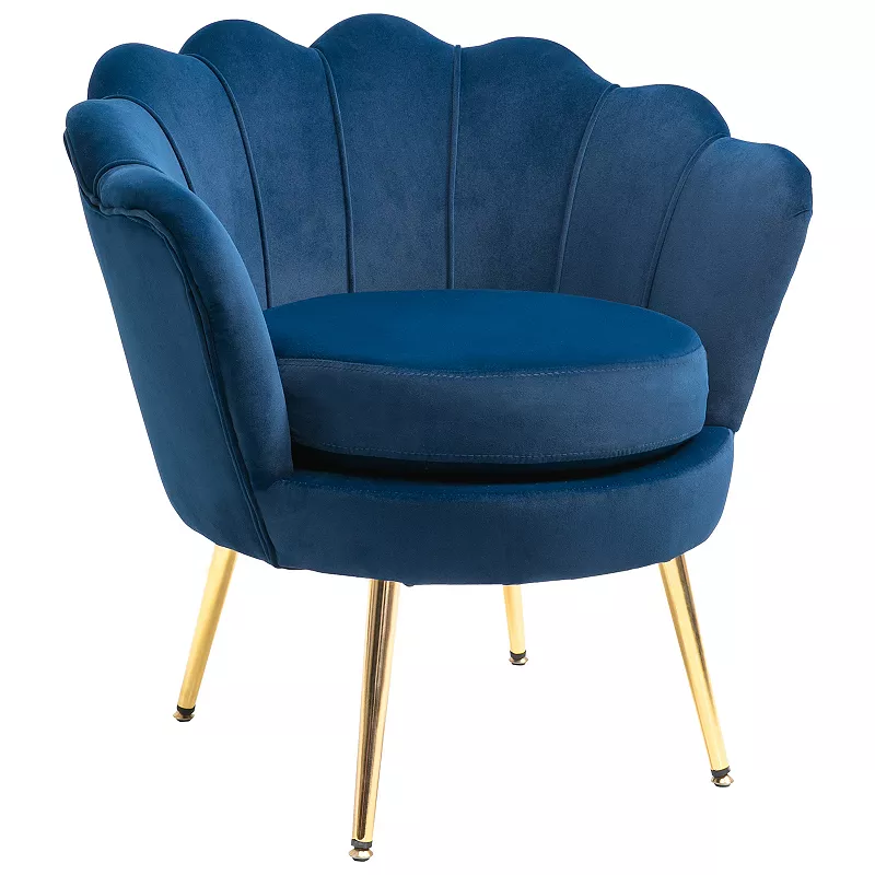 HOMCOM Elegant Velvet Fabric Accent Chair/Leisure Club Chair with Gold Metal Legs for Living Room Blue