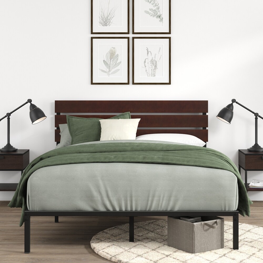 Priage by ZINUS Coffee Bean Bamboo and Metal Platform Bed Frame