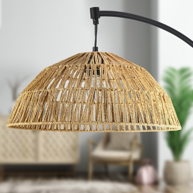 Metal And Rattan Bowl Boho Floor Lamp Black River Of Goods