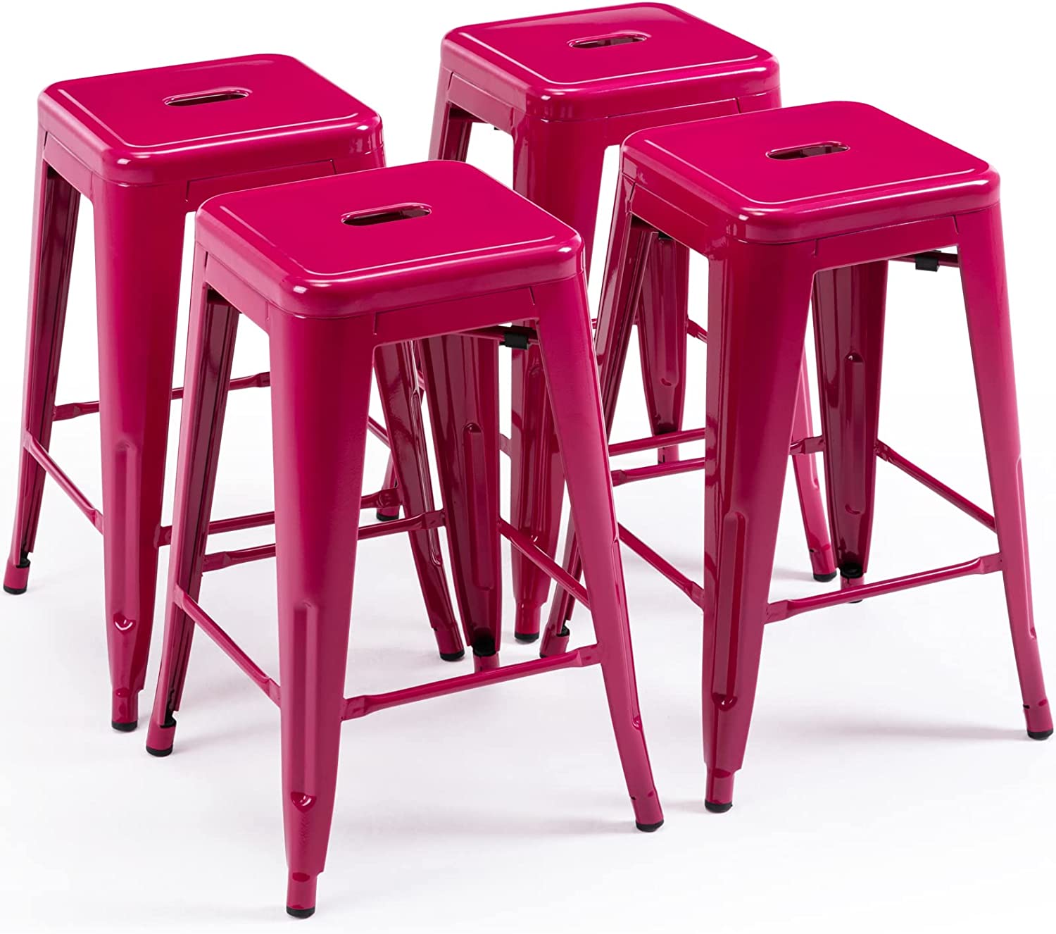 24 Inch Metal Bar stools, Backless Counter Height Barstools, Indoor Outdoor Stackable Stools with Square Seat