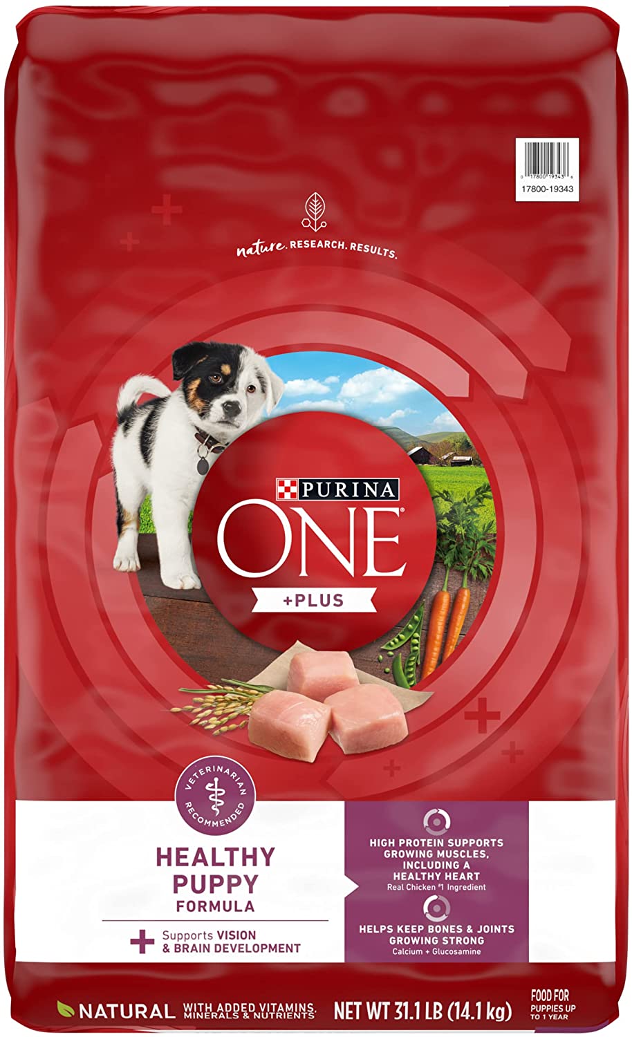 Purina ONE Natural， High Protein Dry Puppy Food， +Plus Healthy Puppy Formula - 31.1 lb. Bag