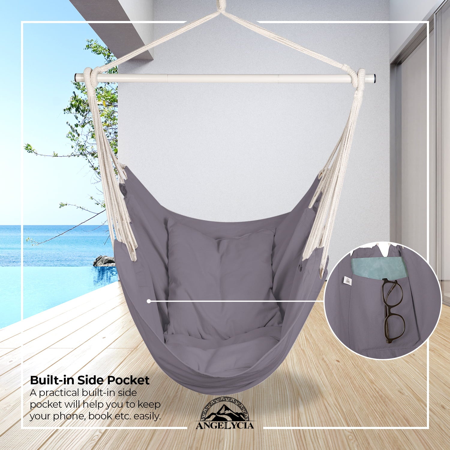 Angelycia Hammock Chair | Cotton Swinging Chairs | Indoor & Outdoor Hanging Chair | (Dark Gray)