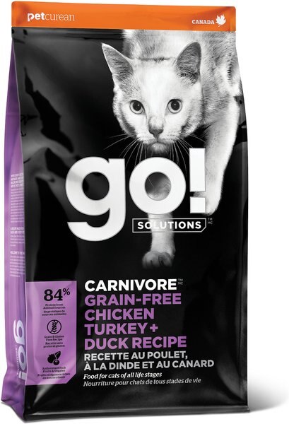 Go! Solutions Carnivore Grain-Free Chicken， Turkey + Duck Recipe Dry Cat Food