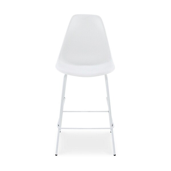 Mira 25 Inch Counter Height Stool， Set of 2， Bucket Seat， White Metal Frame