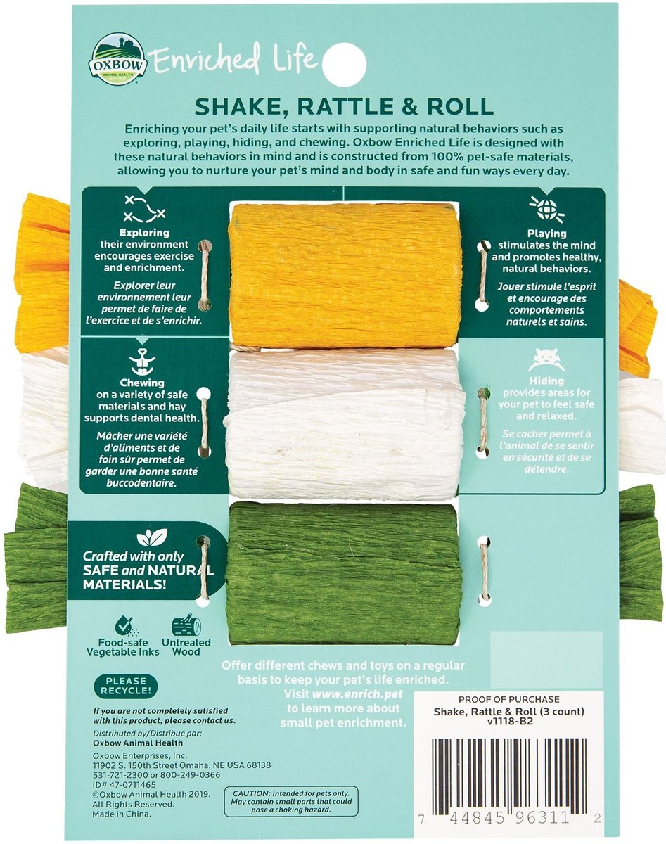 Oxbow Enriched Life Shake， Rattle and Roll Small Animal Chew Toy