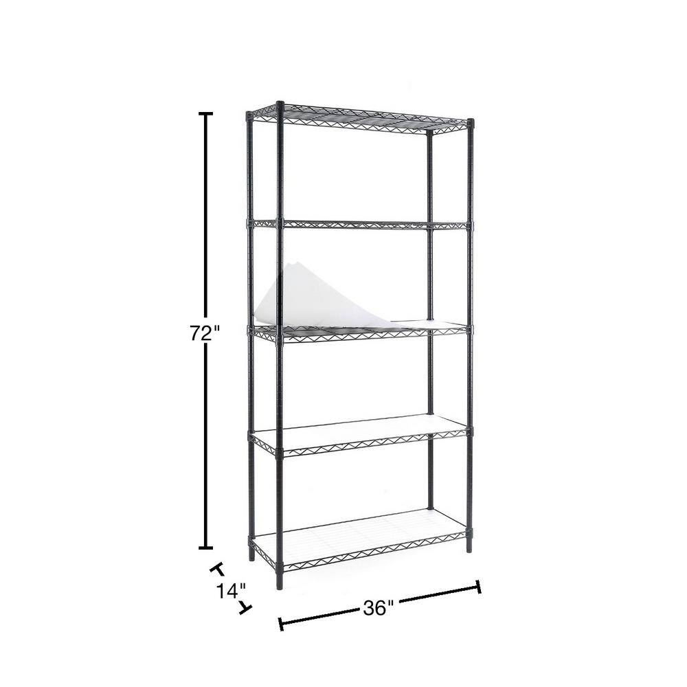 EFINE Black 5-Tier Heavy Duty Metal Wire Garage Storage Shelving Unit 1 in. Pole (36 in. W x 72 in. H x 14 in. D) RL33651