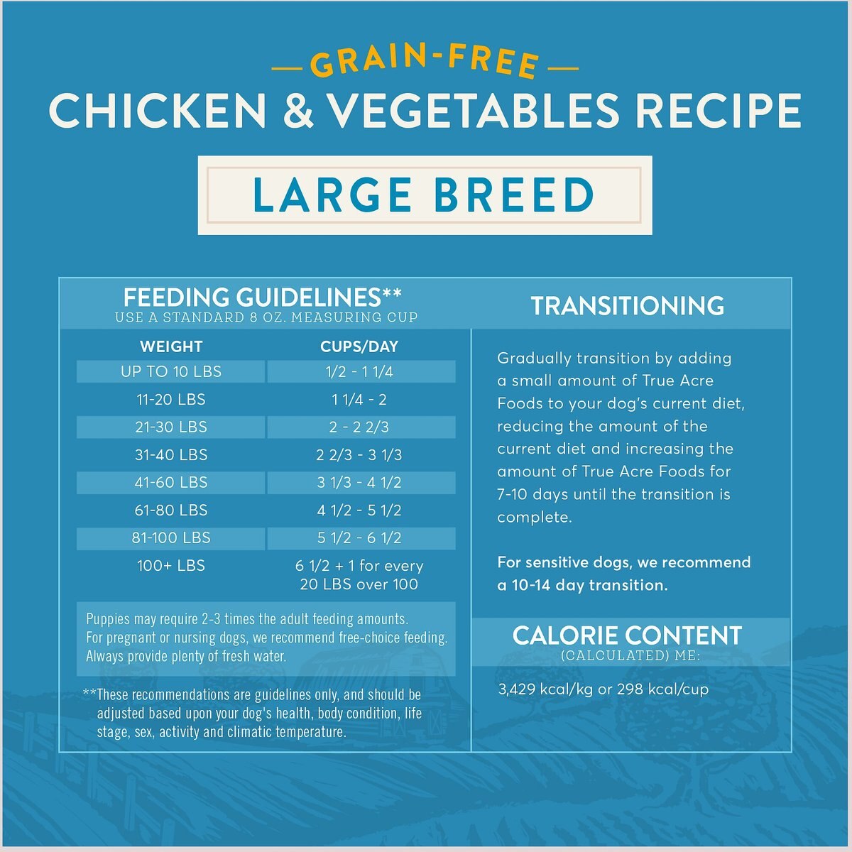 True Acre Foods Large Breed Chicken and Vegetables Recipes Grain-Free Dry Dog Food