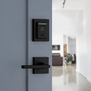 Kwikset Halo Touch Matte Black Contemporary Fingerprint WiFi Elec Smart Lock Deadbolt Feat SmartKey Security and Halifax Lever 959514HFLSQT514