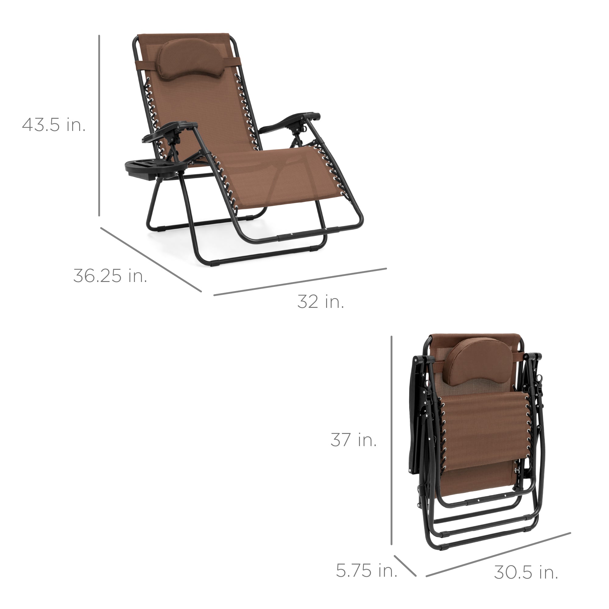 Best Choice Products Oversized Zero Gravity Chair, Folding Outdoor Patio Lounge Recliner w/ Cup Holder - Brown