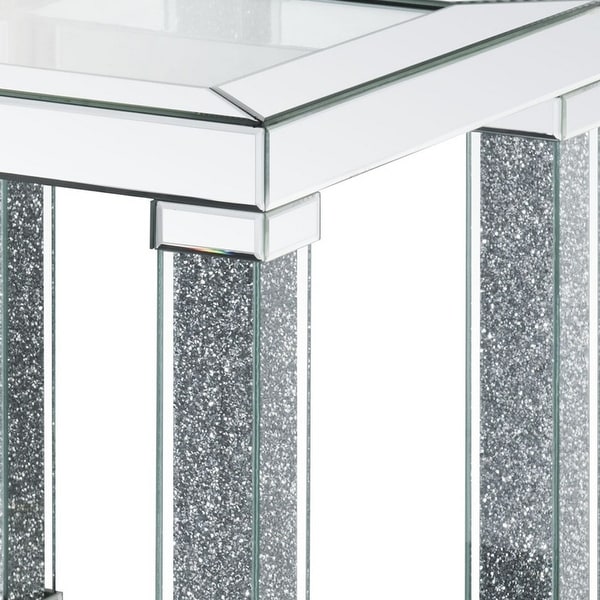 End Table with Faux Gemstone Accents and Mirrored Open Bottom Shelf， Silver