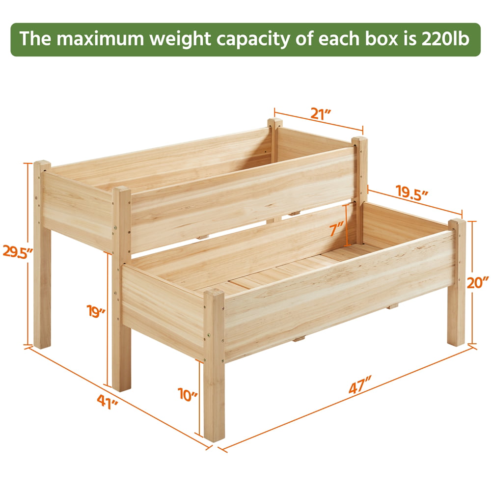 Topeakmart 2-tier Raised Garden Bed Elevated Planting Box for Garden, Wood