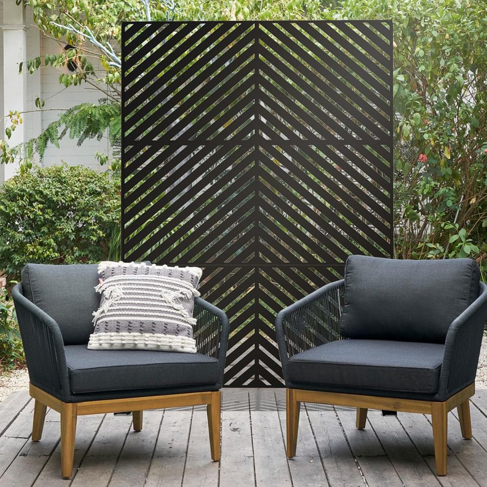 Tunearary 76 in. Black Outdoor Galvanized Steel Privacy Screen Garden Fence with Stand for Home, Backyard PFH-S203LYF