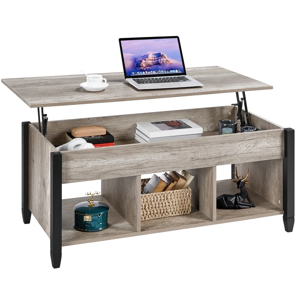 Yaheetech 47.5in Lift Top Wood Coffee Table with 3 Cube Open Shelves