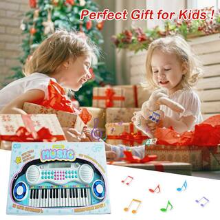 Gymax Z-Shaped Kids Toy Keyboard 37-Key Electronic Piano Blue GYM03936