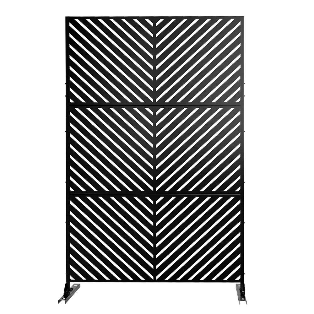 FENCY 76 in. H x 47.2 in. W Galvanized Metal Outdoor Privacy Screens Garden Fence Parallel Line Pattern in Black HD-DXB-S180120-B-S085