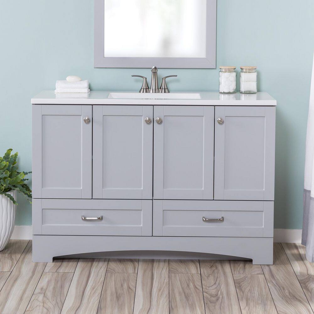 Glacier Bay Lancaster 48.25 in. W x 18.75 in. D Shaker Bath Vanity in Pearl Gray with White Cultured Marble Top LC48P2-PG