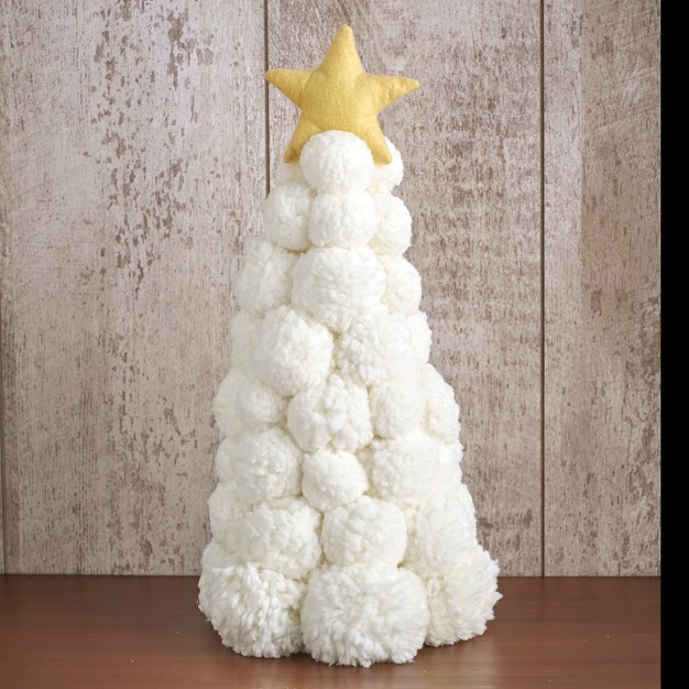 The Lakeside Collection Christmas Snowball Tree With Gold Star Topper Holiday Home Accent