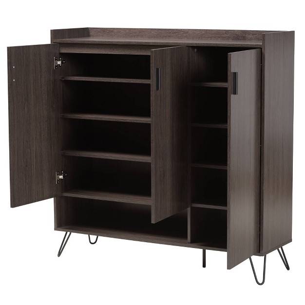 Baldor Wood 3 Door Shoe Cabinet Dark Brown Baxton Studio