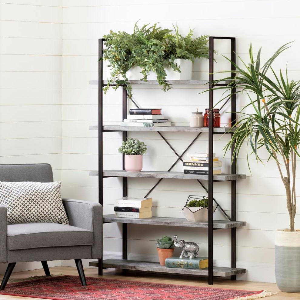 Gimetri 5 Shelf  Shelving Unit  Driftwood Gray   Contemporary   Bookcases   by BisonOffice  Houzz