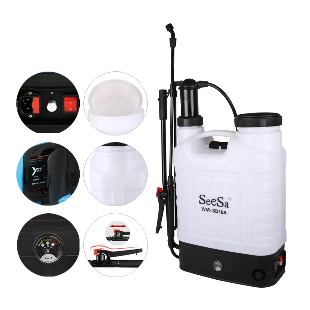 Seesa new 16L knapsack rechargeable electric power pump and manual pressure 2 in 1 fertilizer water sprayer