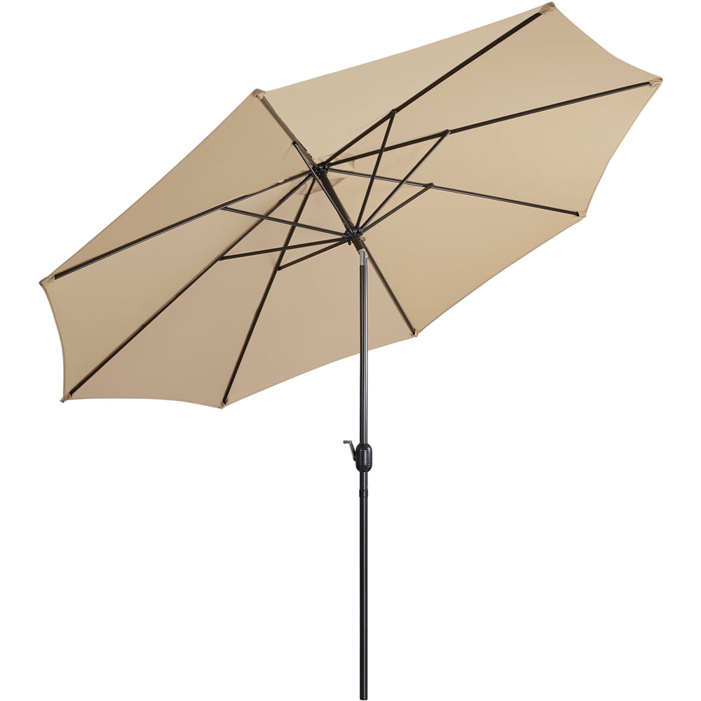 Yaheetech 11FT 8 Ribs Patio Market Umbrella W/ Push Button Tilt and Crank for Outdoor, Tan