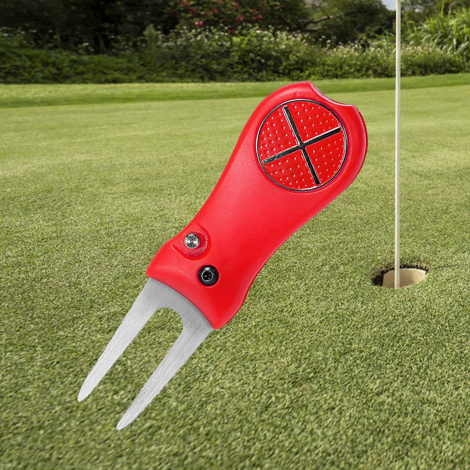 Golf Divot Repair Tool Folding Golf Putting Green Fork For Training Supplies Red