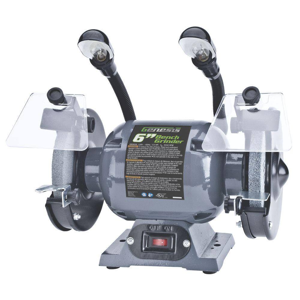 GENESIS 6 in. Bench Grinder with Dual Flexible Lights and Eye Shield GBG600L