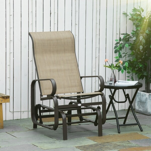 Outsunny Single Glider Patio Swing Rocking Chair with Breathable Mesh，Smooth Arms for Backyard，Garden，Lawn