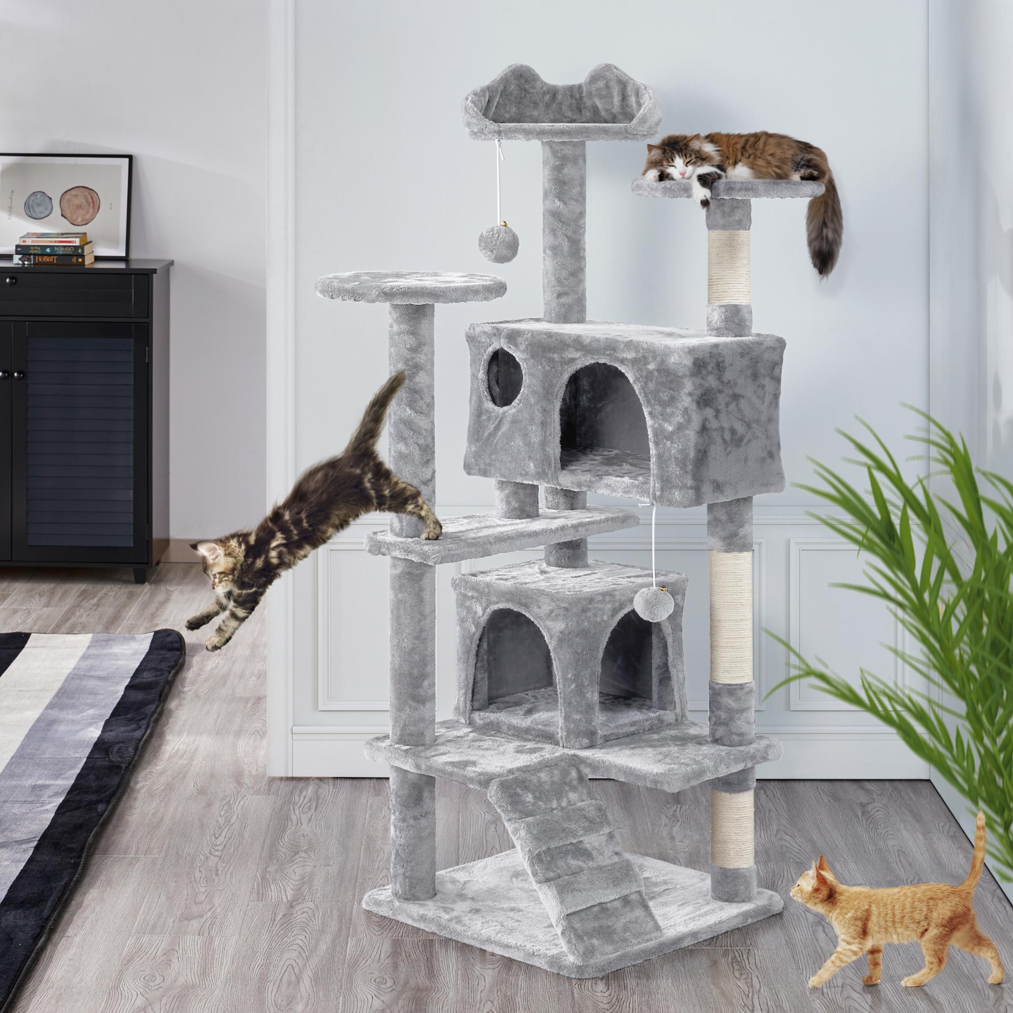 Topeakmart Light Gray Plush Cat Tree with 2 Condos， 70