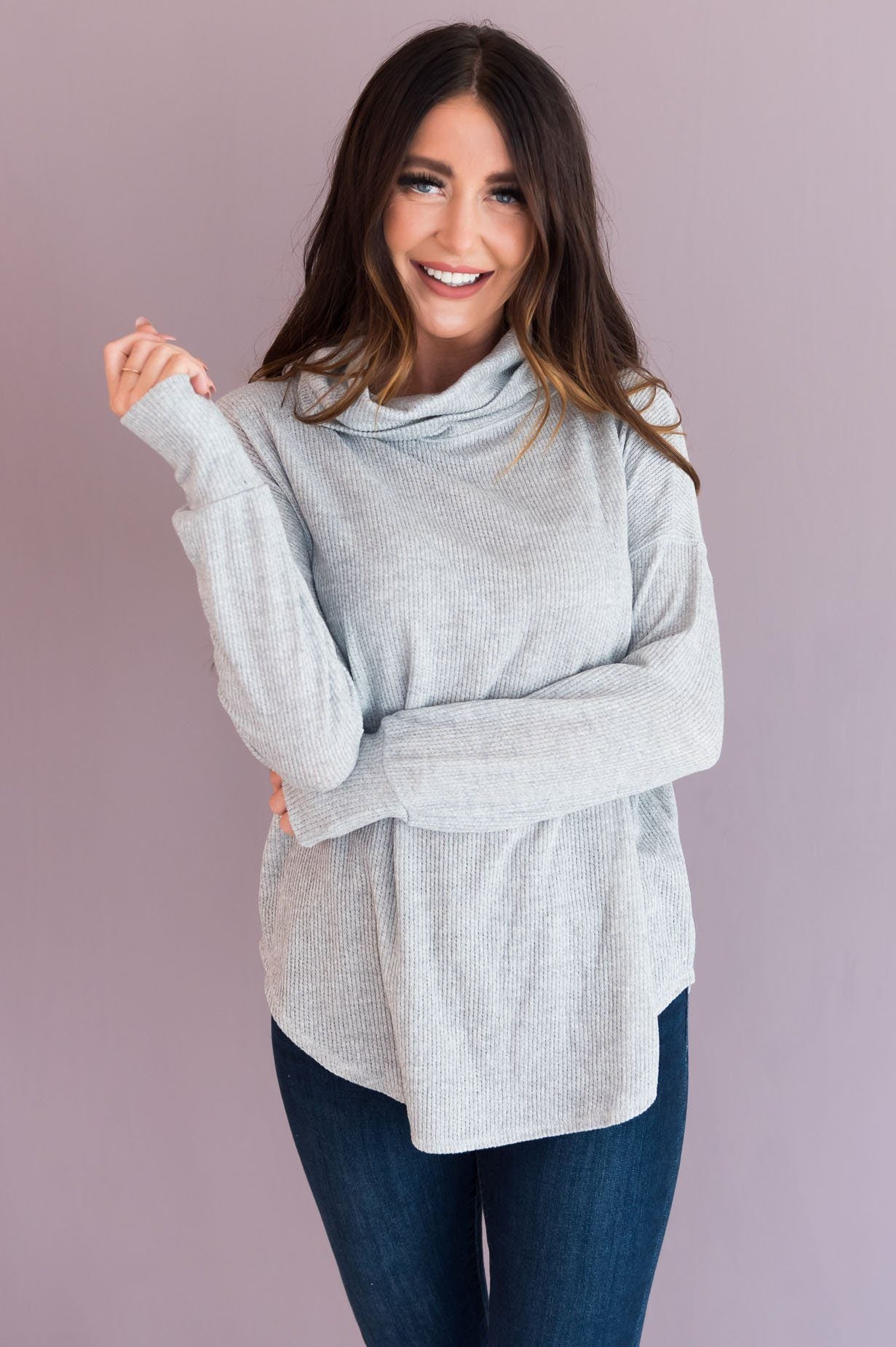 Simple Style Modest Cowl Neck Sweater