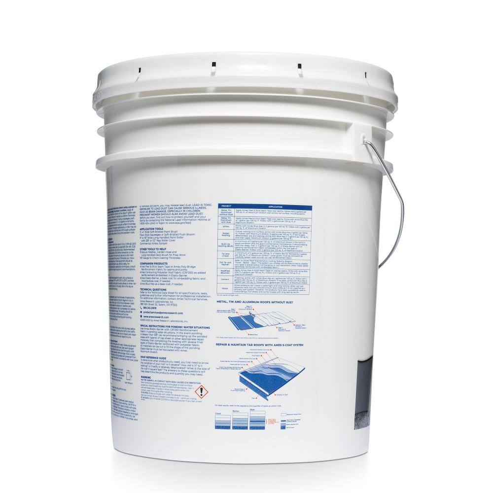 Ames 5 Gal. White Maximum-Stretch Rubber and Acrylic Reflective Roof Coating MSS5