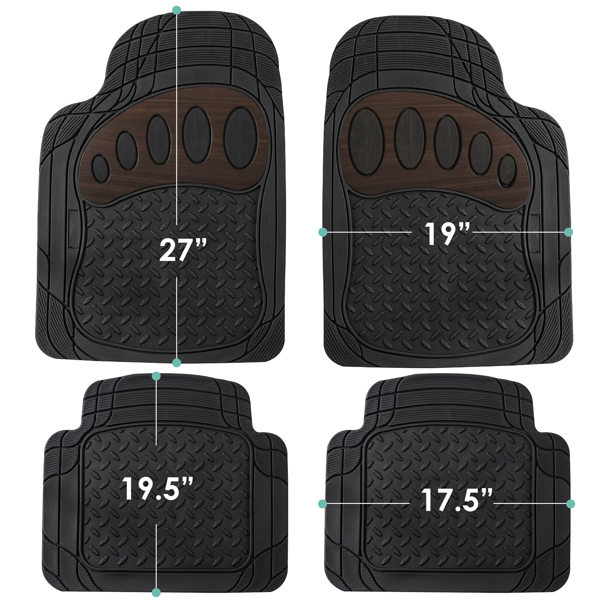 FH GROUP Heavy Duty Rubber Floor Mats， Woodgrain Pattern， Black