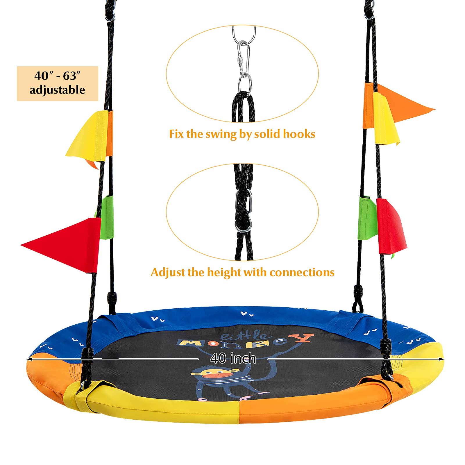 Costzon 40 Inch Saucer Tree Swing, Kids Indoor/Outdoor Large Round Swing w/ Hanging Straps