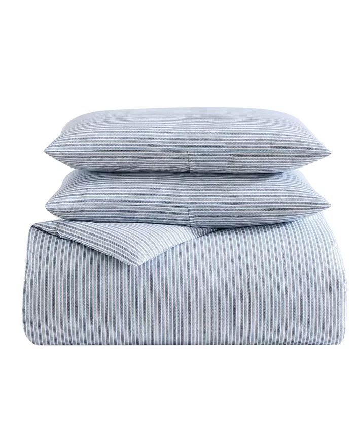 Eddie Bauer Ticking Stripe Cotton Percale 2 Piece Duvet Cover Set， Twin