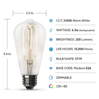 Feit Electric 40-Watt Equivalent ST19 DImmable M Shape Filament Clear Glass Vintage Edison LED Light Bulb Warm White (12-Pack) ST1940MCLLEDHDRP12