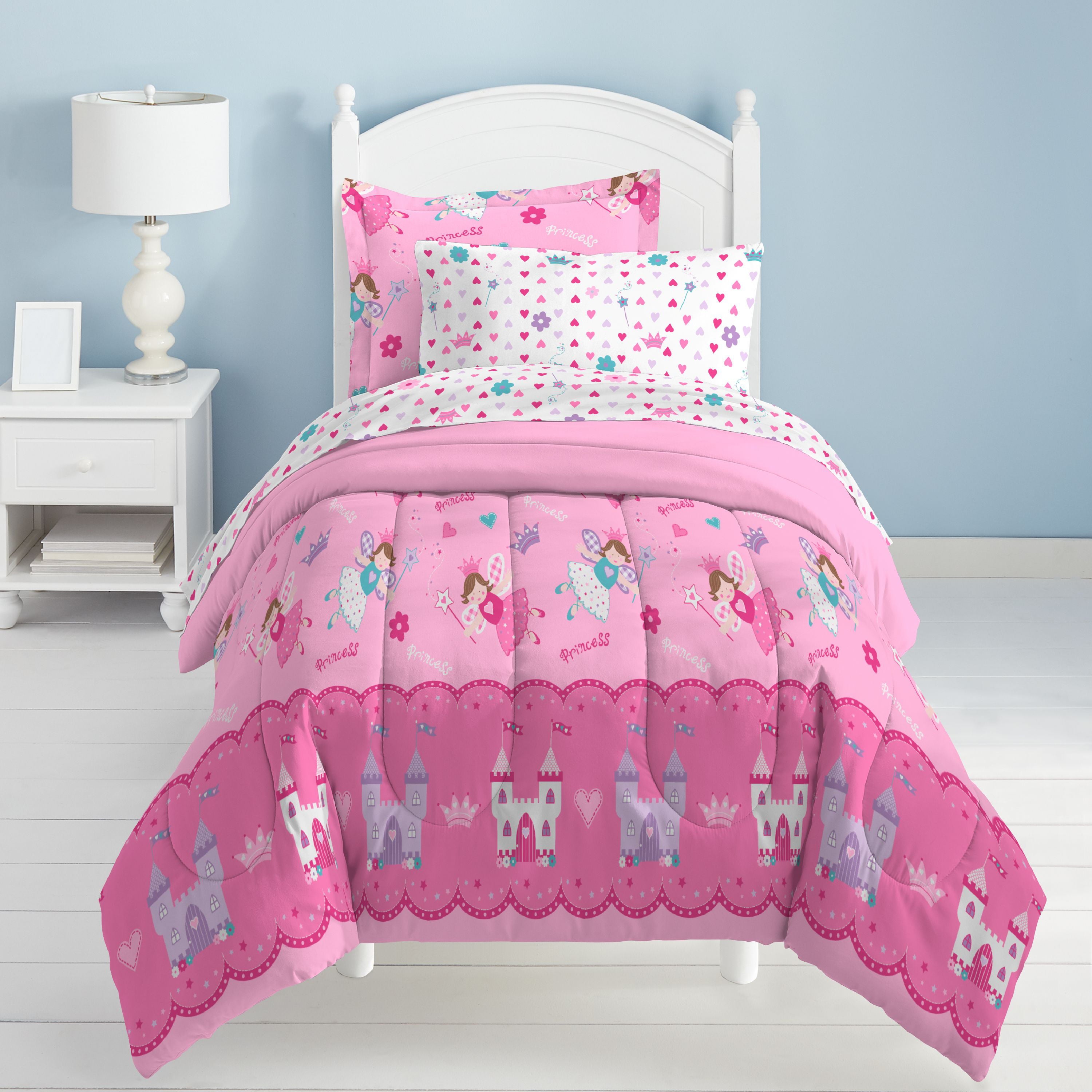 Dream Factory Magical Princess Twin 5 Piece Comforter Set， Polyester， Microfiber， Pink， Purple， White， Multi