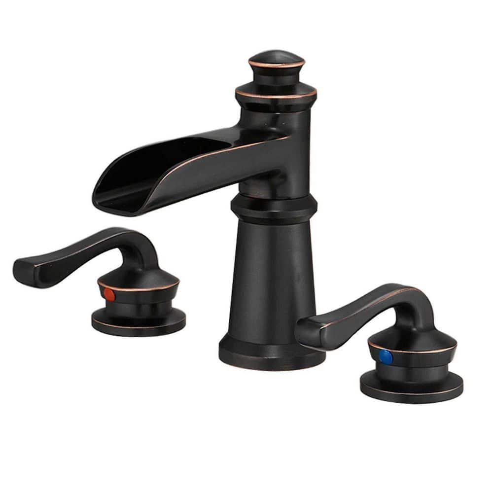 BWE 8 in Waterfall Widespread 2Handle Bathroom Faucet With Supply Line in Spot Resist Oil Rubbed Bronze