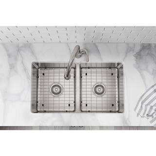 Elkay Avenue Drop-inUndermount Stainless Steel 33 in. 5050 Double Bowl Kitchen Sink with Bottom Grid and Drains VBTHD168