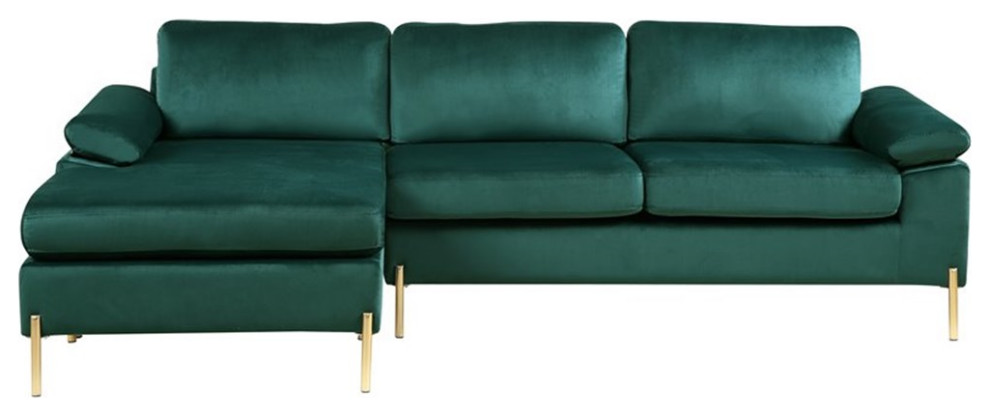 Devion Furniture Modern Velvet Sectional Sofa in Green/Gold legs   Sofas   by Homesquare  Houzz